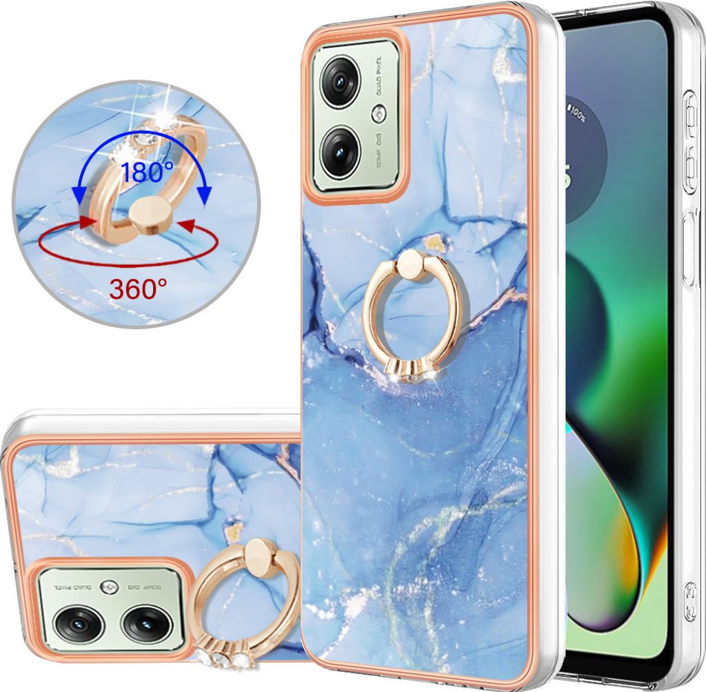 Hülle für Motorola Moto G54 Muster TPU Silikon Stoßdämpfer Bumper Schutzhülle mit Ring Ständer Hellblau