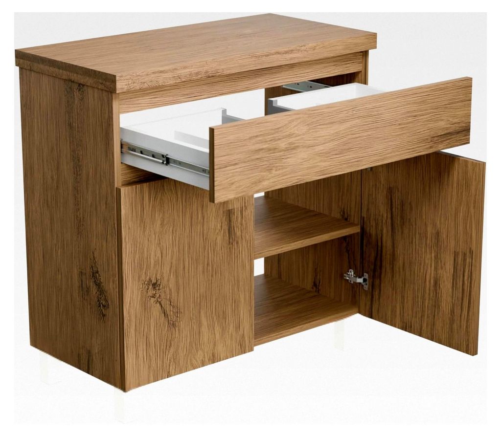 Waschbeckenunterschrank Ariza 80 cm Breite, ohne Waschbecken, Unterschrank mit Schublade, hängend oder stehend, für Aufsatzwaschbecken - Holz/Eic...