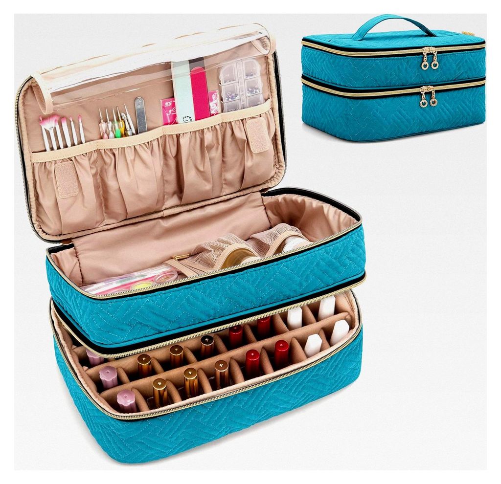 Nagellack Aufbewahrung, Organizer Tasche für 40 Flaschen (bis zu 15 ML), Doppelschicht Tasche für Nageldesign Zubehör, Blaugrün