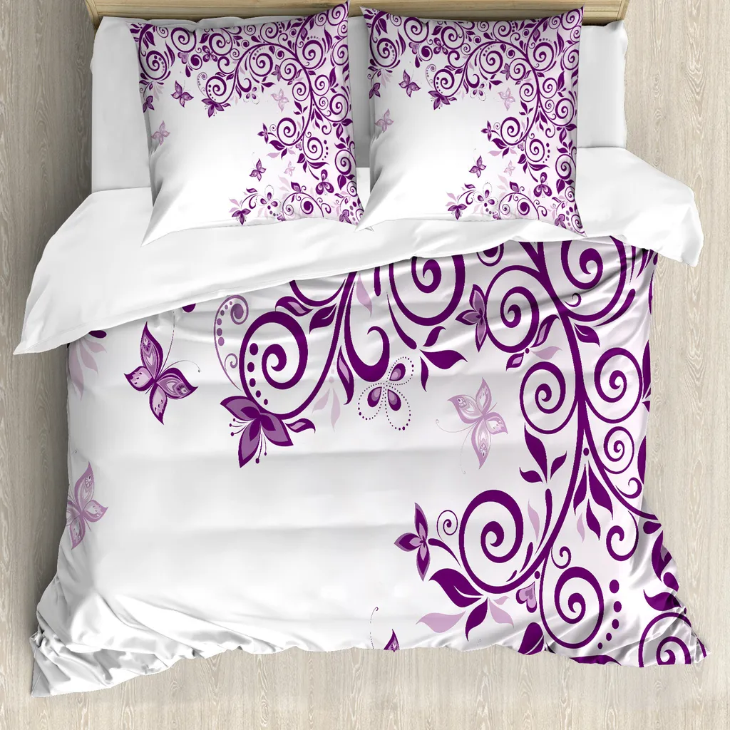 Housse de couette anti-acariens 155x220 cm violette, motif Lilium floral