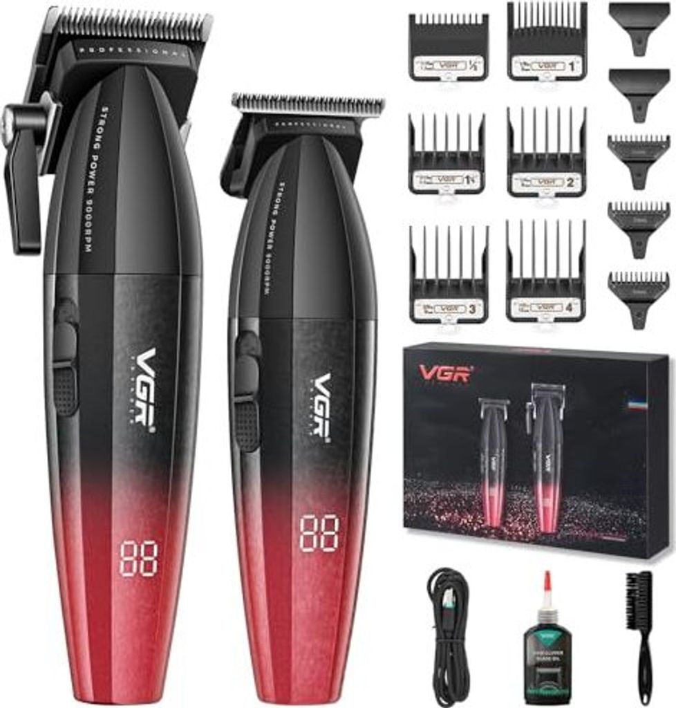 VGR 640 Professional Hair Trimmer Männer, drahtloser Friseur-Clipper-Set, Null-Gap-T-Blade-Schneidkit, DLC-beschichtete Keramikklinge, Premium-Kit...
