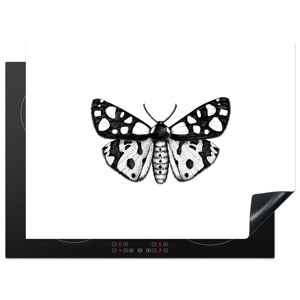 KitchenYeah Herdabdeckplatte Schmetterling - Vintage - Schwarz und weiß , 71x52cm, Küche Deko, Glaskeramikkochfeld Herdabdeckung, Abdeckplatte ...