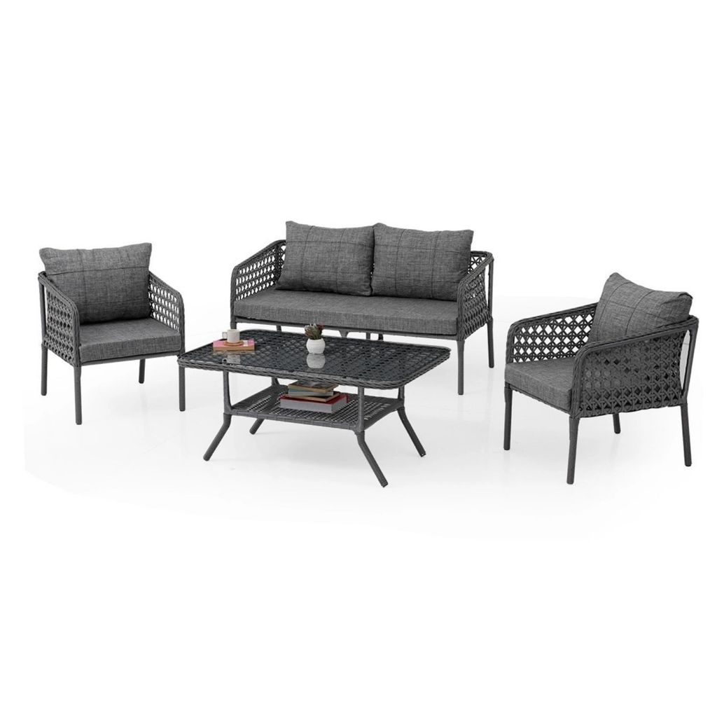 Gartenlounge-Set Garten möbel Polyrattan Aluminium Balkonset Loungeset Wetterfest Waschbare Bezüge mit Reißverschluss, 4 Personen, Nova