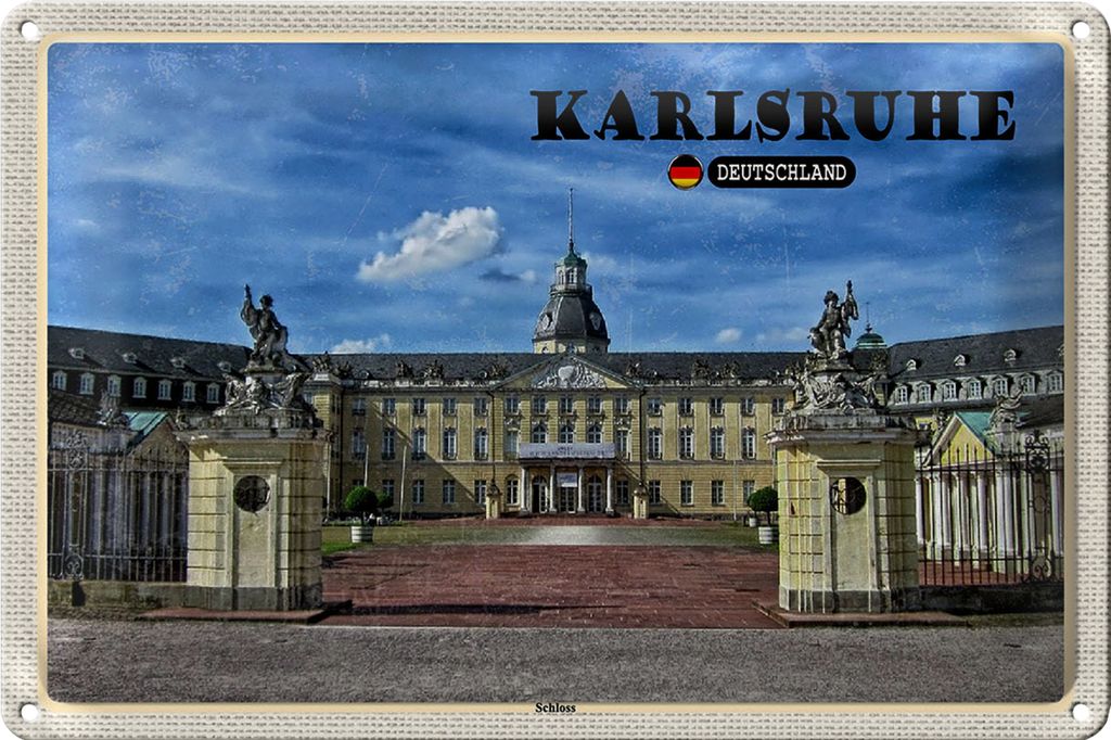 Blechschild Städte Karlsruhe Schloss Brunnen 30x20cm