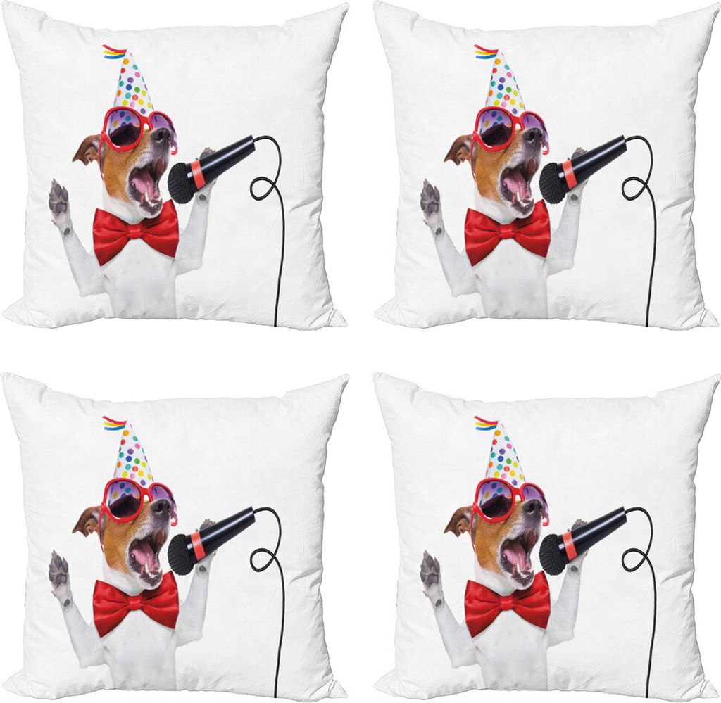 ABAKUHAUS Popstar-Party Kissenbezug Set (4 Stück), Geburtstag Doggy, Moderner Doppelseitiger Digitaldruck, 45 cm x 45 cm, Mehrfarbig
