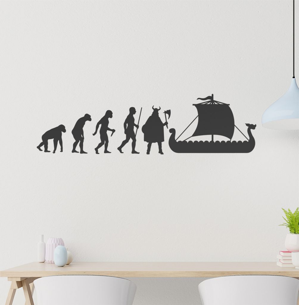 Wikinger Schiff Evolution Wandtattoo Wandaufkleber Wall Sticker - Dekoration, Küche, Wohnzimmer, Schlafzimmer, Badezimmer