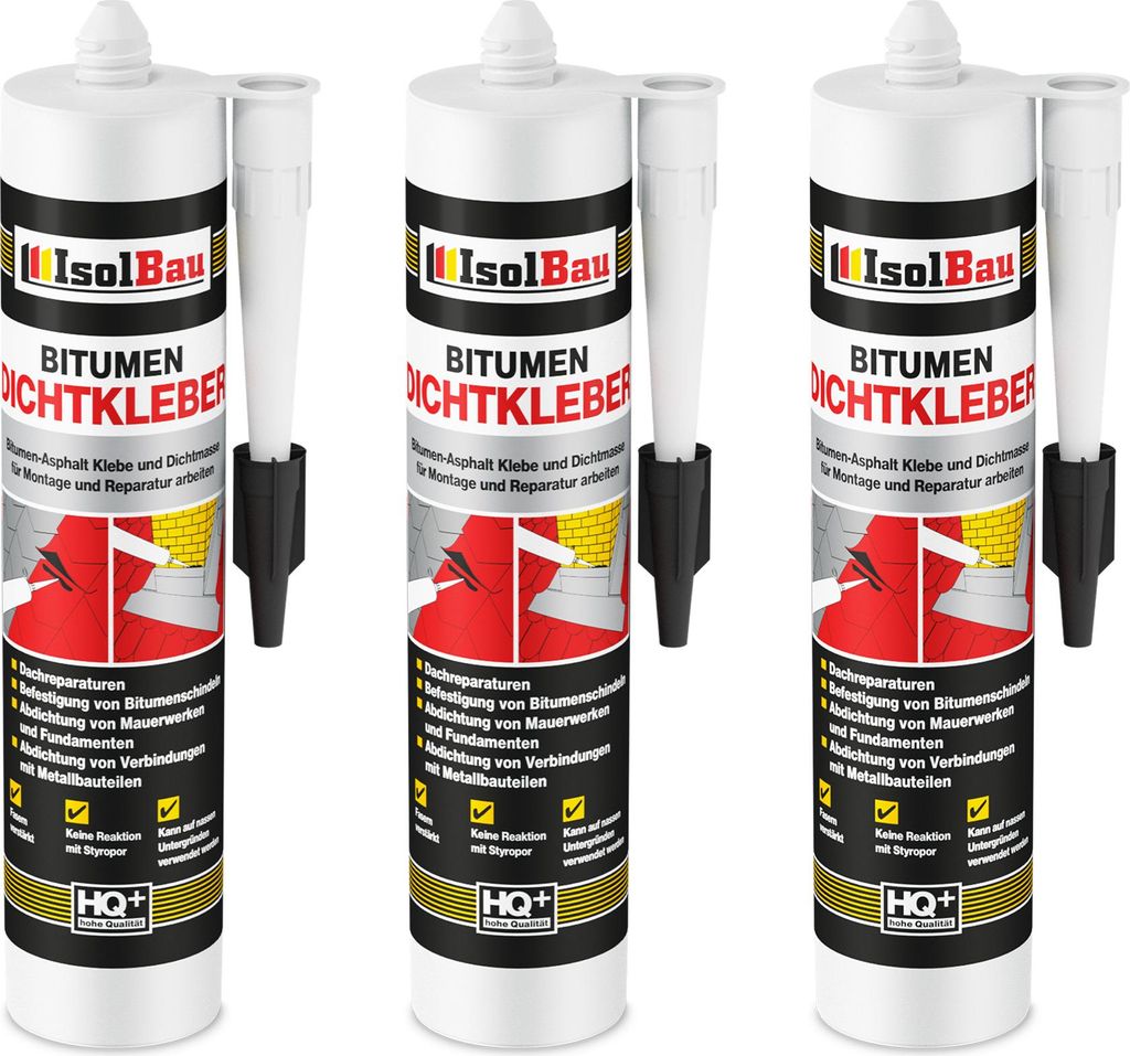 Isolbau Bitumen-Dichtkleber - 3 x 310 ml Klebstoff & Dichtmasse für Montage & Reparatur von Bitumen-Schindeln - Schwarz