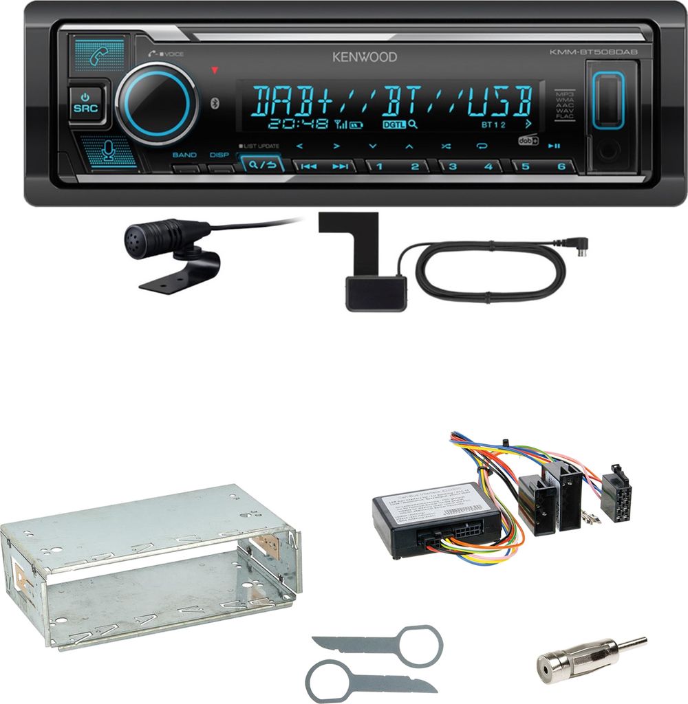 Kenwood KMM-BT508DAB Bluetooth Digitalradio Einbauset für Mercedes W210 ab 08/99