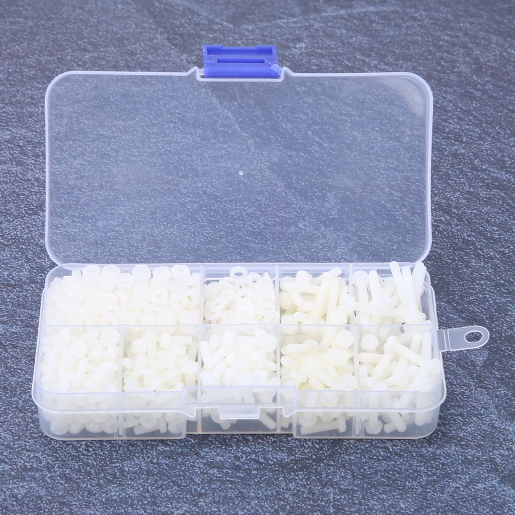 800pcs/box M3 Nylon Schraube Mutter Unterlegscheibe Combination Kit Fasteners Hardware AccessoriesWhite