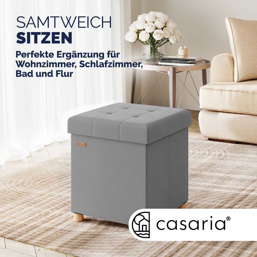 CASARIA Hocker mit Stauraum Samt Faltbar inkl. Füßen 38x38cm 300kg Belastbarkeit Wohnzimmer Schlafzimmer Flur Sitzhocker Fußhocker Polsterhock...