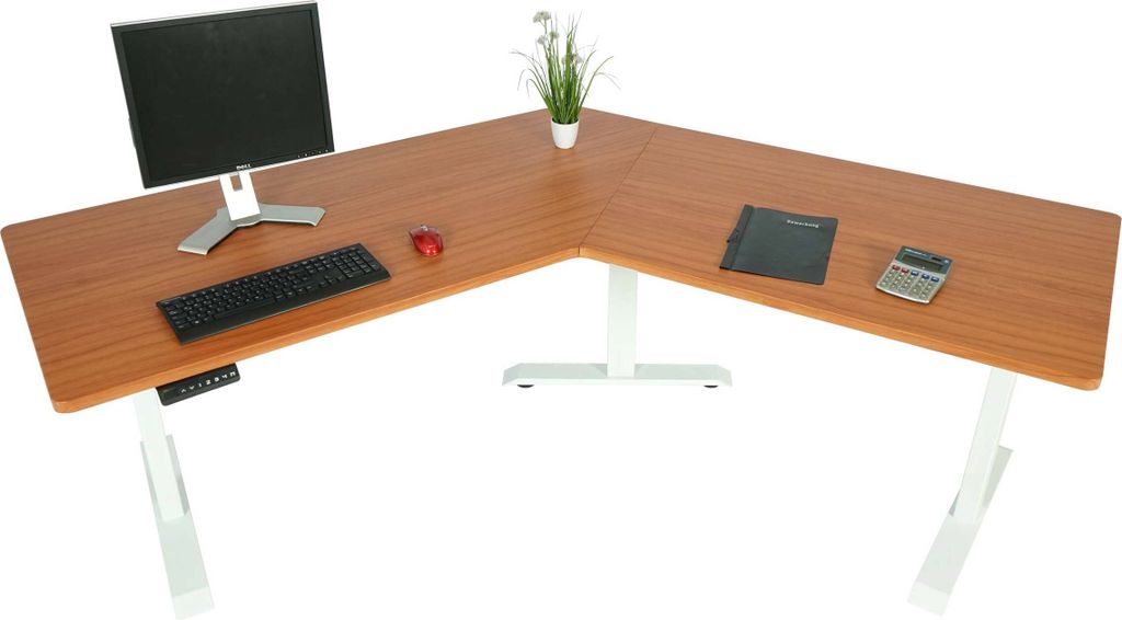 Schreibtisch MCW-D40, Computertisch, 120° elektrisch höhenverstellbar natur, weiß