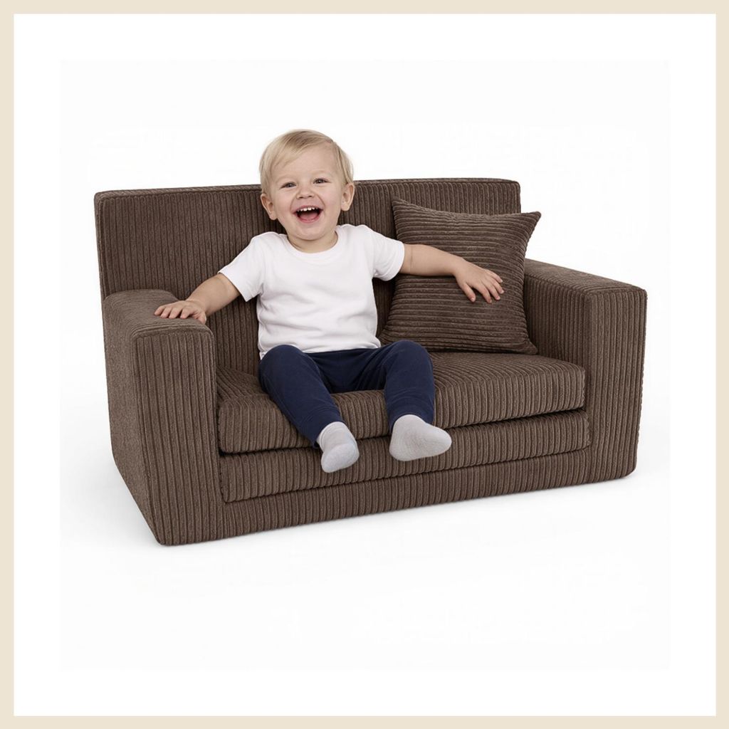 Kindersofa aus Schaumstoff Braun, ausklappbar und bequem, Polstersofa für Kinderzimmer zum Sitzen, Lesen und Entspannen