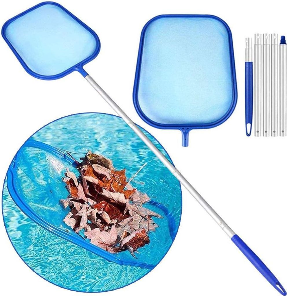 Poolkescher, Poolreinigungsset mit feinmaschigem Keschersieb und 120cm Alu-Stange, Handkescher für Schmutz, Blätter