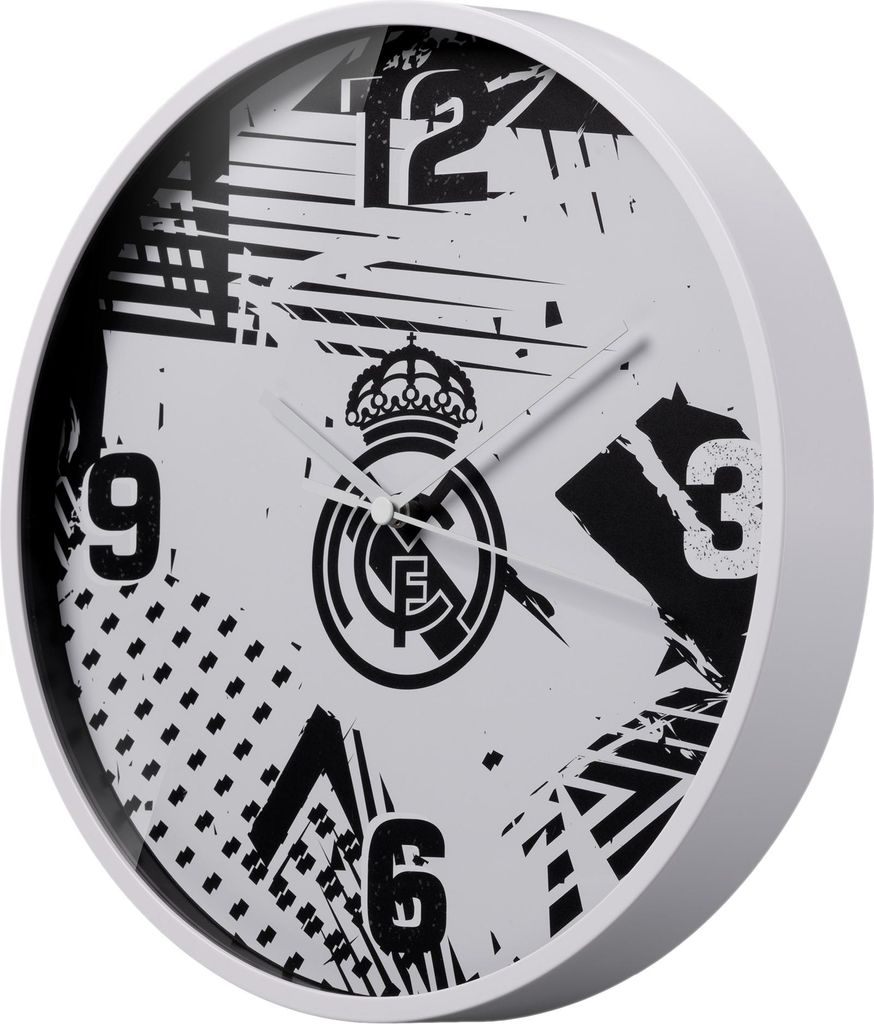 Real Madrid Funky Wanduhr 25 cm mit leisem Quarzuhrwerk und Produktbild 