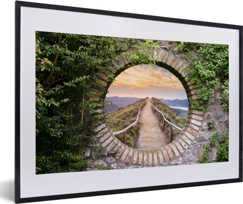 MuchoWow Gerahmtes Poster Brücke - Meer - Blick - Sommer 60x40 cm - Poster mit Schwarzem Bilderrahmen Wandposter Rahmen Foto Bilder - Schlafzimm...