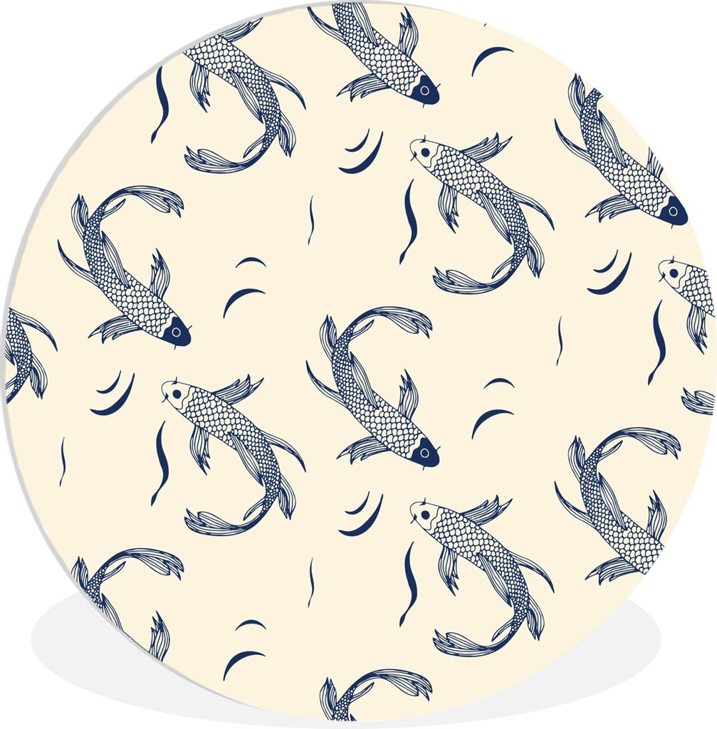 MuchoWow Rundes Wandbild - Runde Bilder Koi Karpfen - Japanisch - Muster - Fische Ø 60 cm Kreis Wanddekoration Kunststoff - Wandkreis - Wandschm...