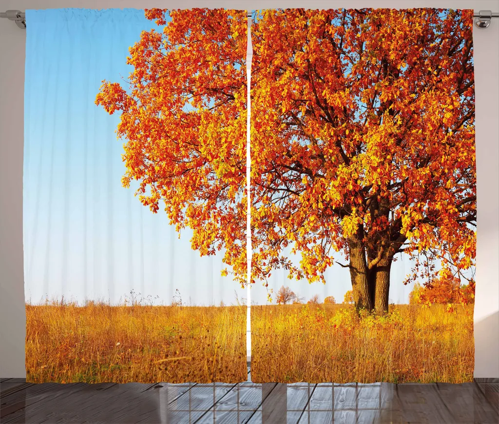Rideaux Faciles à Installer 280x225 cm Motif Chêne Rustique Orange