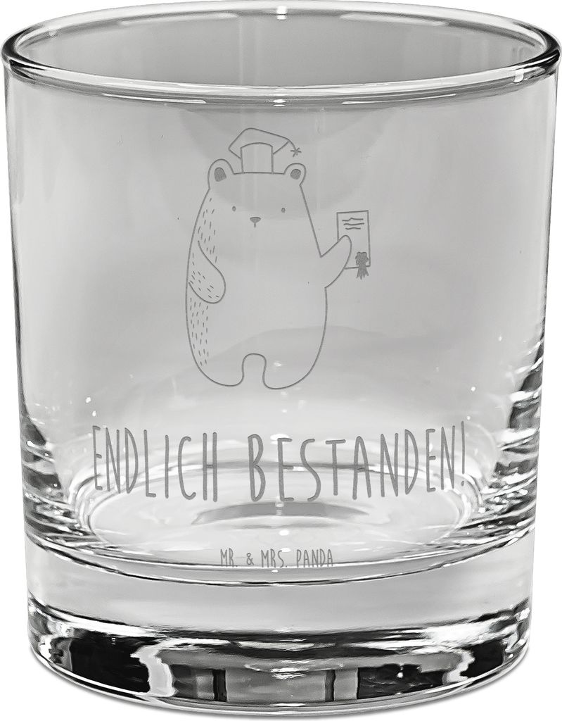 Mr. & Mrs. Panda Whiskyglas Bär Prüfung - Transparent - Geschenk, Bestanden, Abitur, Gravur, Tumbler, Teddy, Scotch Glas, Whiskey, Abschluss, Zeu...