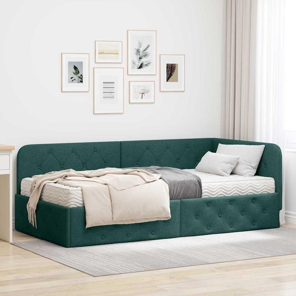 Maison Exclusive - Eckbettgestell Dunkelgrün 90 x 190 cm Stoff