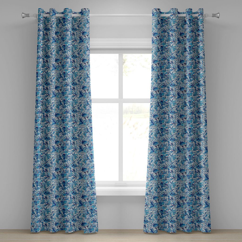 ABAKUHAUS Blumen Ösenvorhang, Türkische keramische Kunst wirbelte Natur verlässt nahöstlichen Entwurfs-Druck, Dekorative 2-Panel-Fenstervorhän...