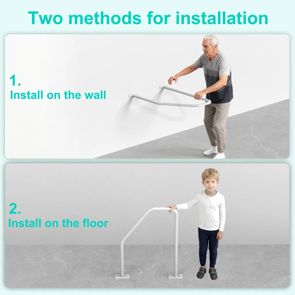 Maniglia Sicurezza Bagno Acciaio Satinato | Supporto Floor-Wall - 3