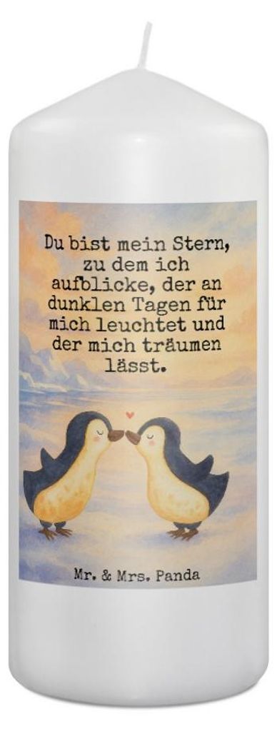 Mr. & Mrs. Panda Kerze Pinguin Liebe Design 19 x 8 cm - Weiß - Geschenk, Ehefrau, Stumpenkerze, Blockkerze, Vertraut, Bedruckte, Erinnerungskerze,...