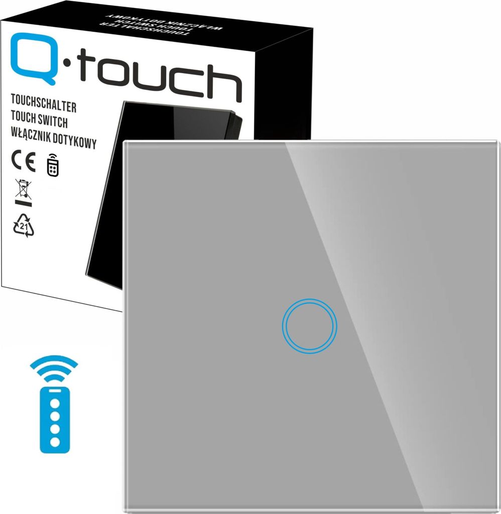 Glas Touch Lichtschalter Wandschalter 1-Fach Schalter LED silber mit Fernbedienungsfunktion