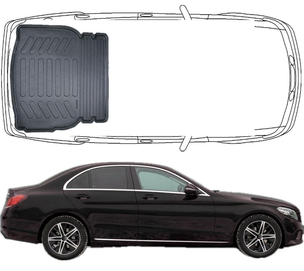 Trimak Kofferraumwanne kompatibel mit MERCEDES C Klasse W205 Limousune 2014 - 2022 Umklappbare Rücksitze Kofferraummatte
