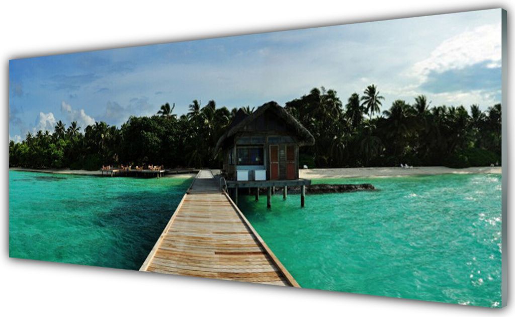 Glasbilder 125x50 Wandbild Druck auf Glas Meer Brücke Bäume Architektur