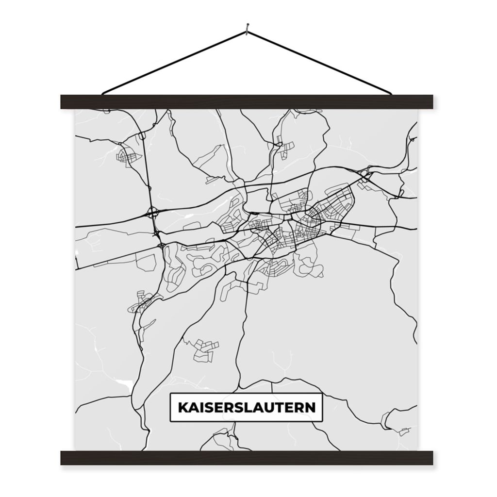 MuchoWow Textilposter Stadtplan - Deutschland - Karte - Kaiserslautern 120x120 cm mit schwarzem Rahmen - Aufhängungsset