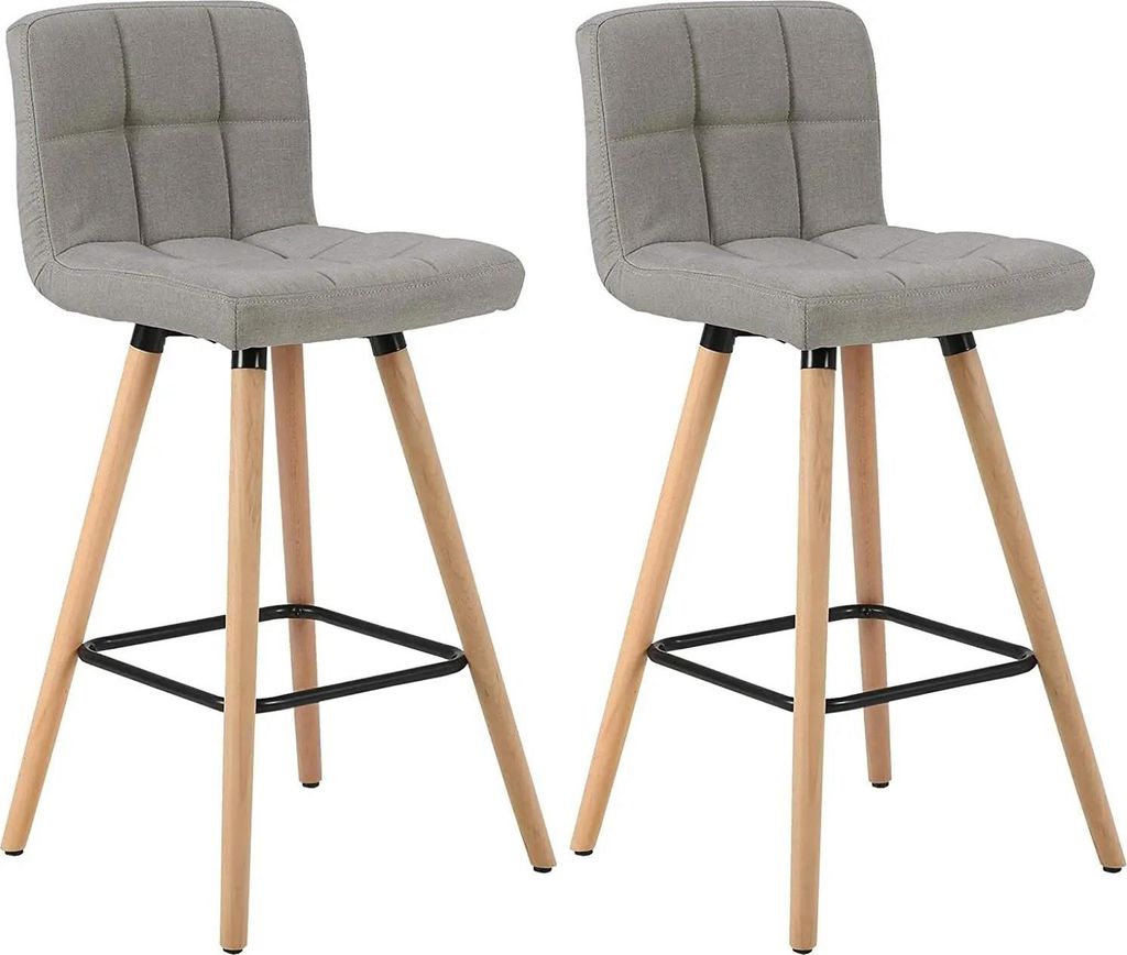 2er-Set Barhocker - Barstuhl mit Rückenlehne - Leinenbezug - Beine aus Kiefernholz - Sitzfläche 40 x 36 cm - Gesamthöhe 96 cm - bis 100 kg - hel...