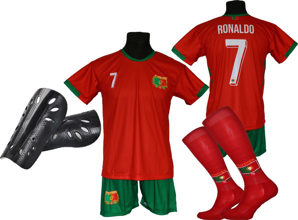RONALDO Fußball-Set PORTUGAL ME24 Größe 146 + Schienbeinschoner