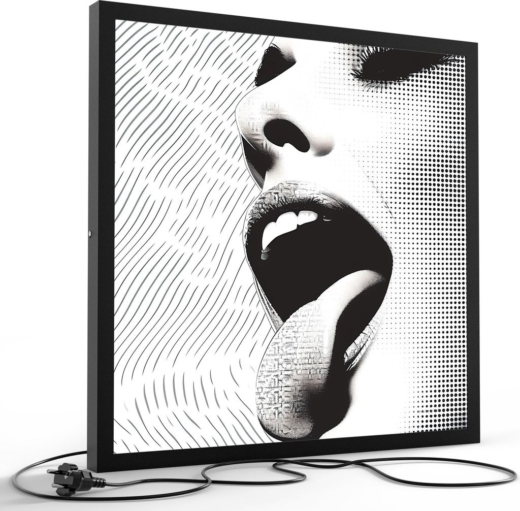 DEQORI LED-Bild & Lampe 60x60 cm Schwarz 'Pixel der Begierde' Leuchtbild LED Leuchte