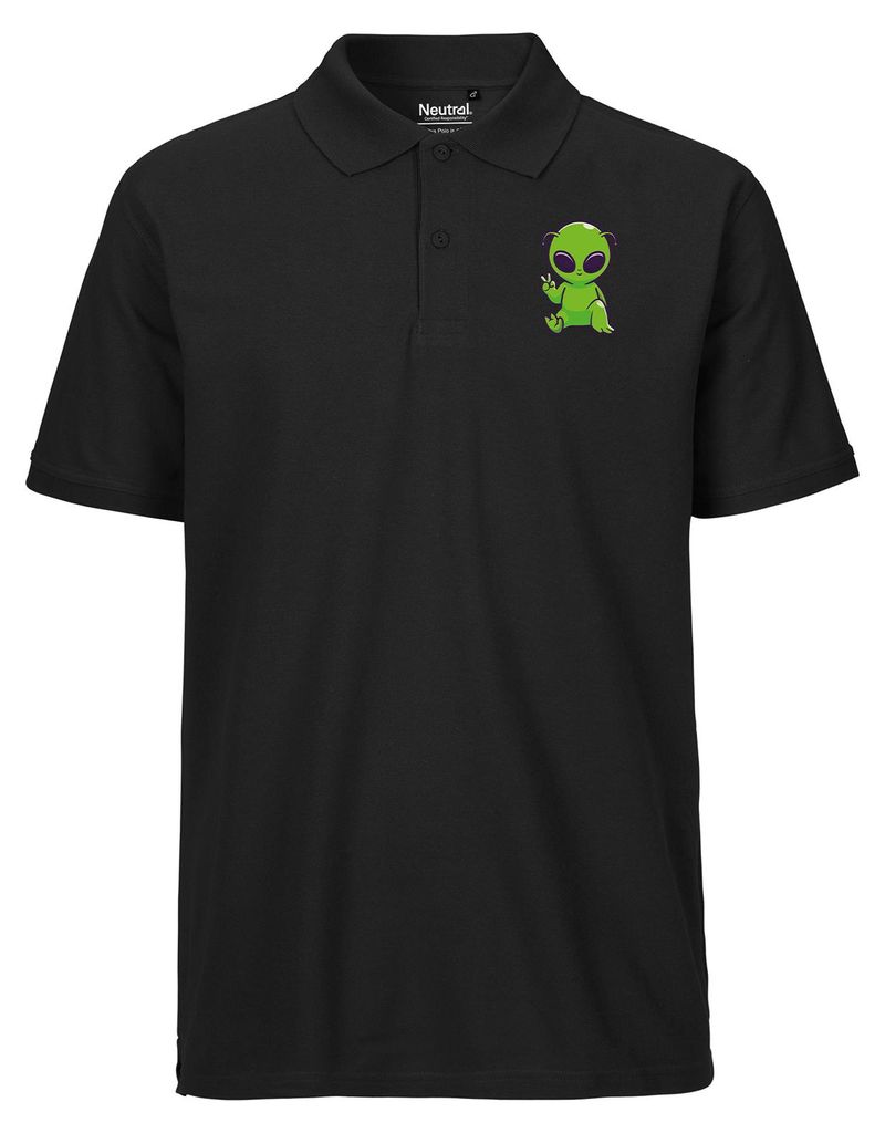 Huuraa Herren Polo Shirt Alien Comic S Black Bio Baumwolle Fairtrade Poloshirt Geschenkidee