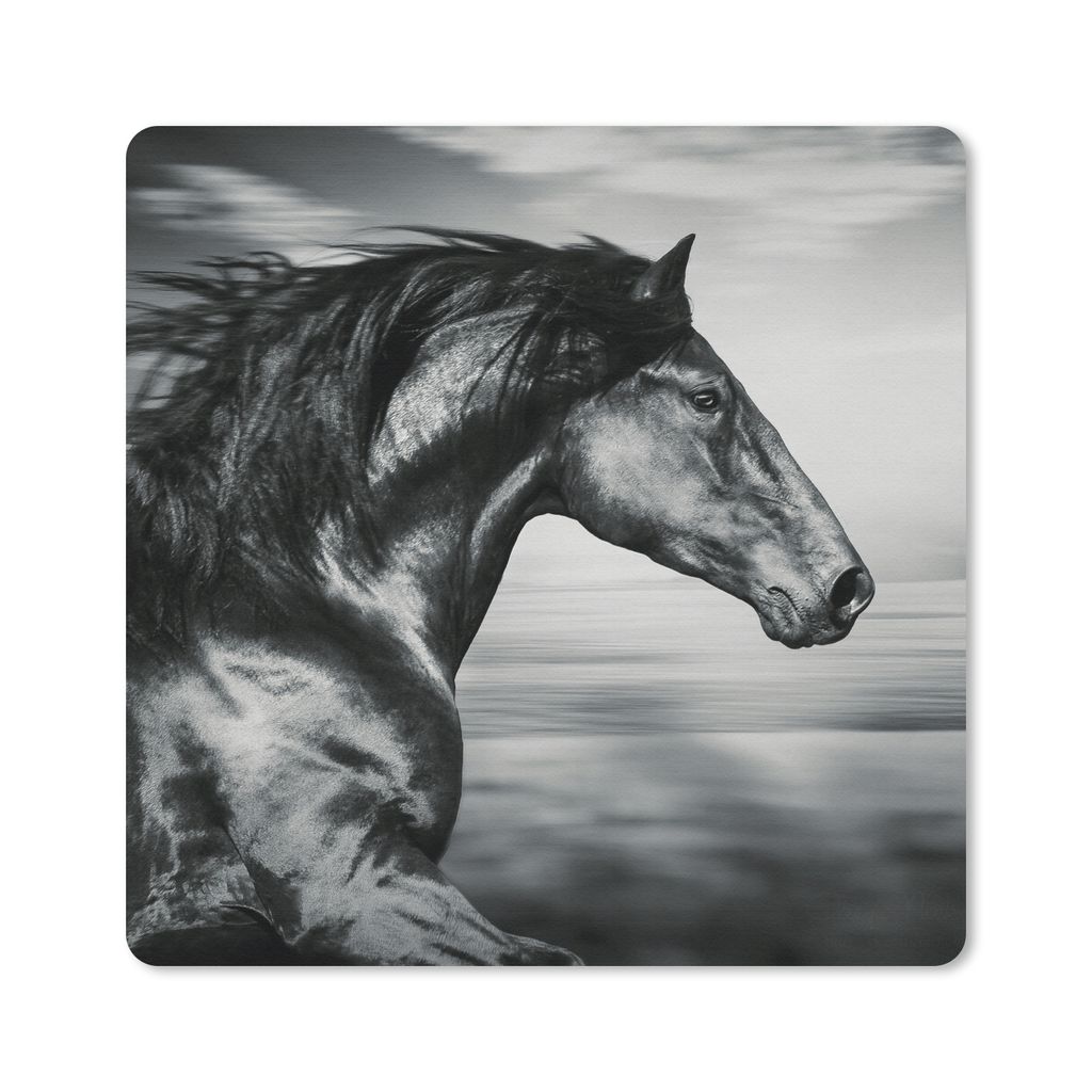 MuchoWow Mauspad Mousepad Pferd - Tiere - Schwarz - Weiß 20x20 cm - Mousepads - Maus Mat - Pad - Mausunterlage - Desk Mat - Bureauartikeln