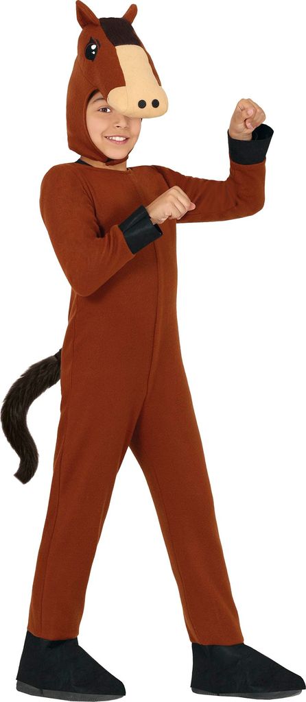 Pferde Kostüm Einteiler Braun Schwarz Karnevalsoutfit Tierkostüm Kinder Fasching, Größe: 110/116 Farbe: Braun