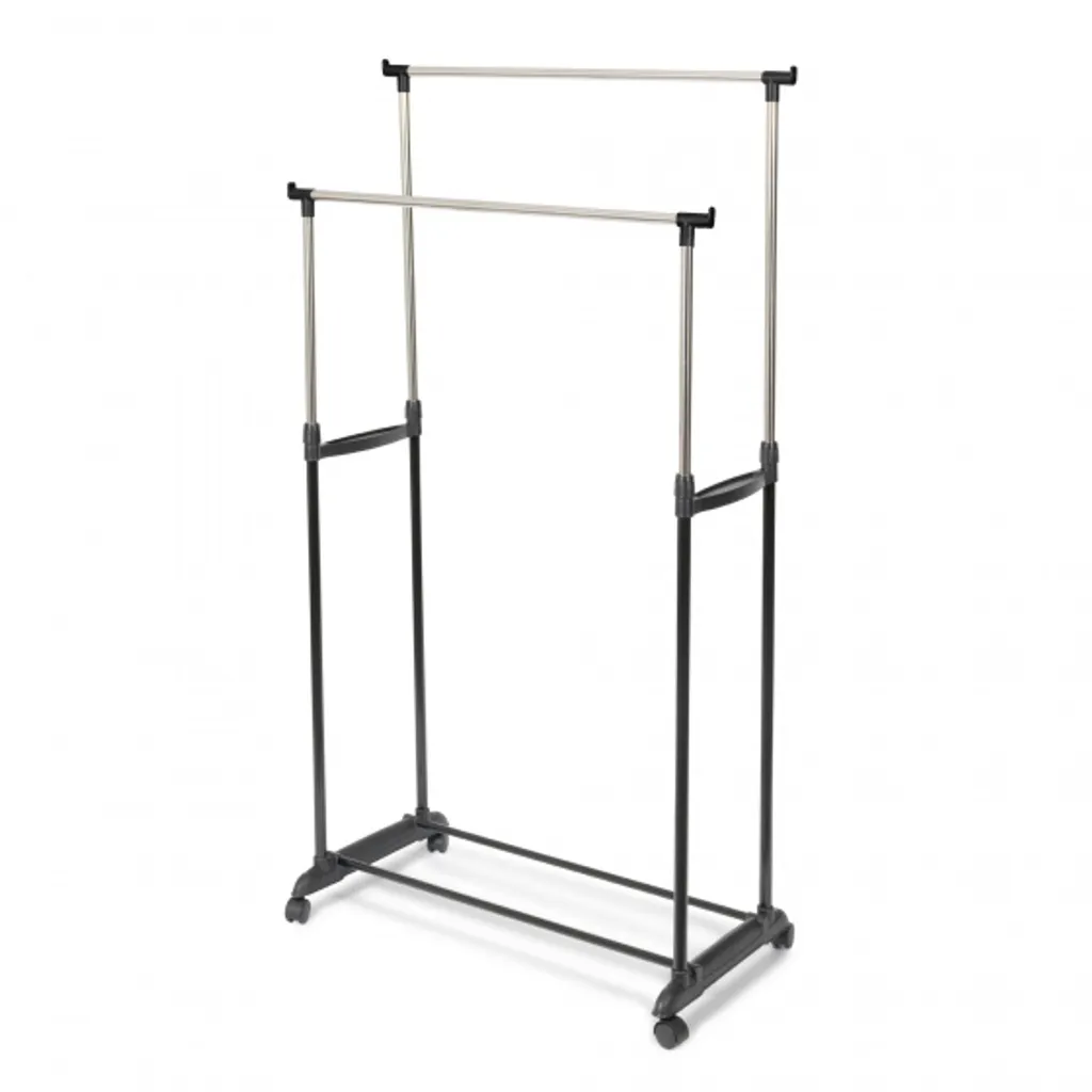 Portant à vêtements double en acier robuste noir et argent ajustable