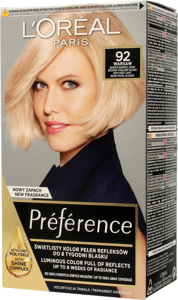 A box of L'Oréal Paris Preference hair dye, featuring a model with blonde hair.