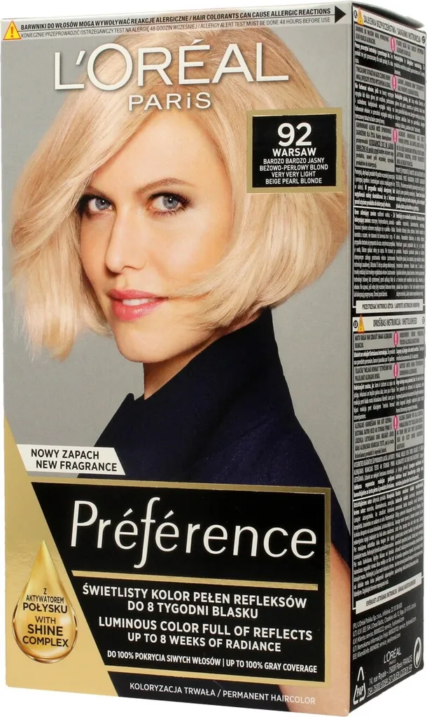 Loreal Preference Hair Colour No. 92 Warsaw - biondo beige-perla molto chiaro 1op.