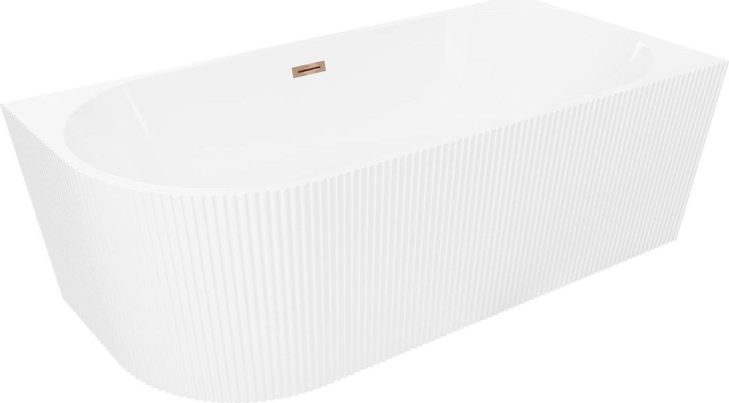 Mexen Silo freistehende Eckbadewanne rechts gerillt 170 x 80 cm, weiß, Überlauf Roségold - 52891708000P-60