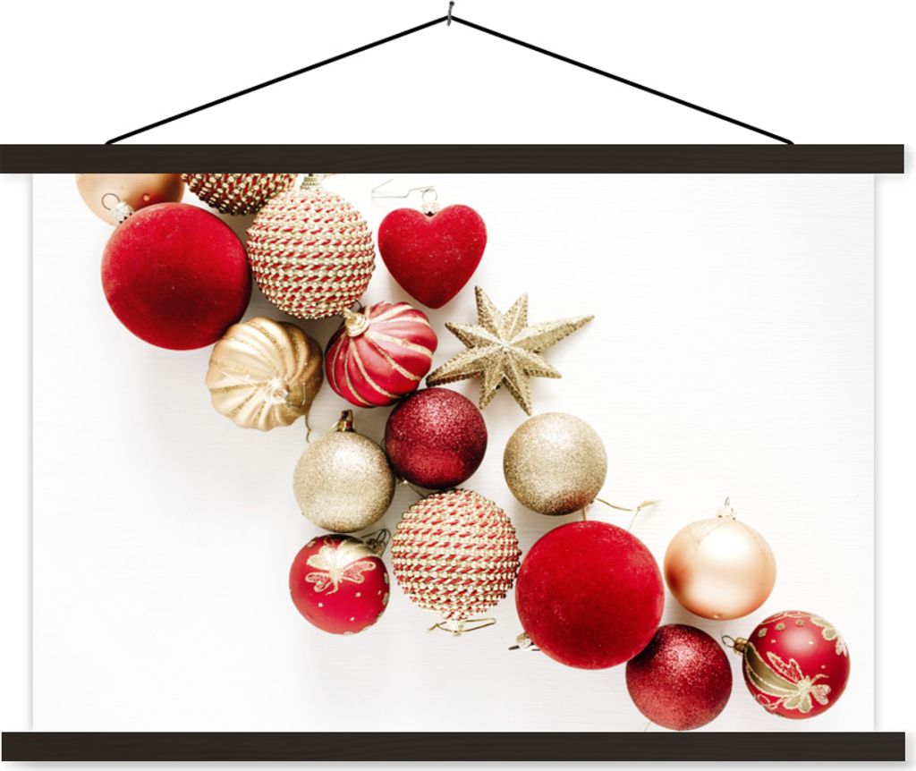 MuchoWow Textilposter Winter - Weihnachten - Christbaumkugeln 120x80 cm mit schwarzem Rahmen - Wanddeko