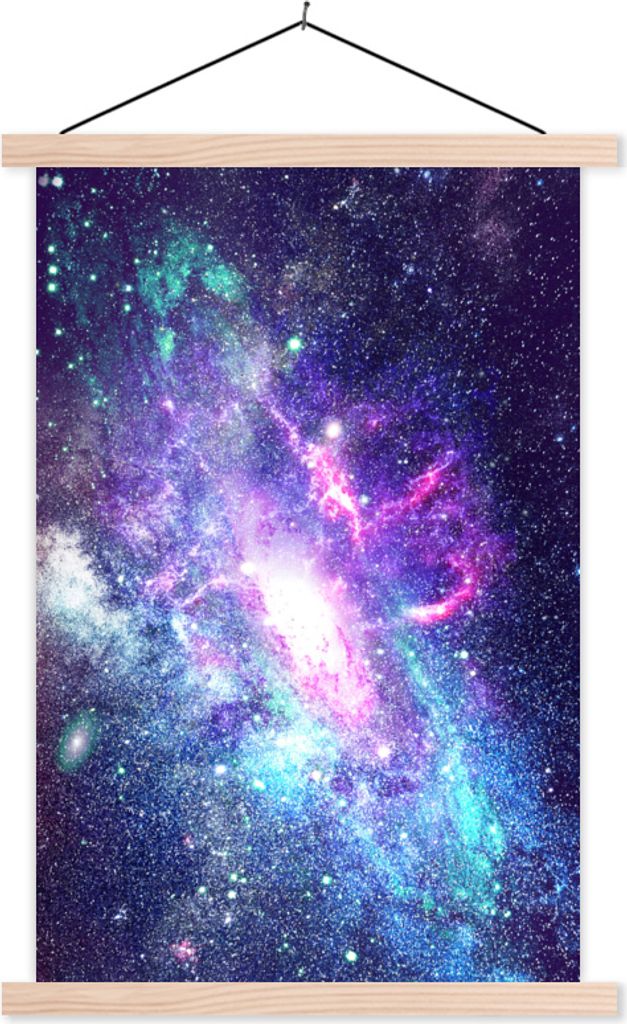 MuchoWow Textilposter Farben - Weltraum - Sterne 60x90 cm mit holzfarbenen Rahmen - Textil