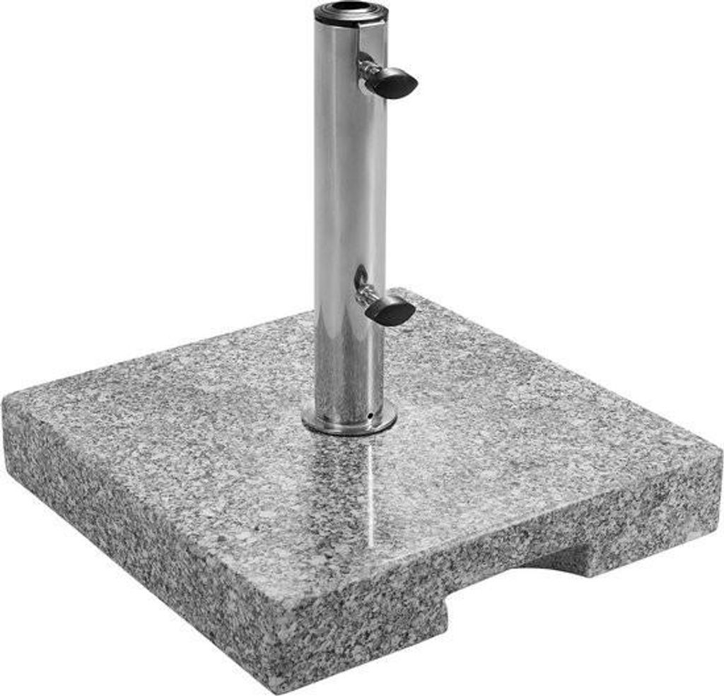 Sonnenschirmständer aus Granit, 25 kg – Hochwertiger quadratischer Sockel mit Edelstahlrohr – Ideal für Sonnenschirme bis 200 cm