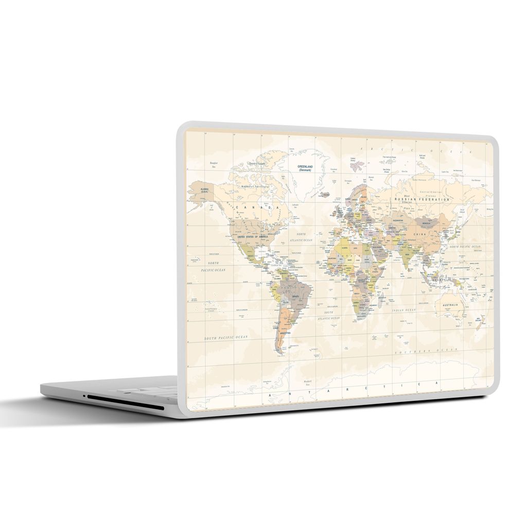 MuchoWow Laptop Aufkleber Sticker Cover Welt - Karte - Retro 30x22 cm - Laptop-Sticker