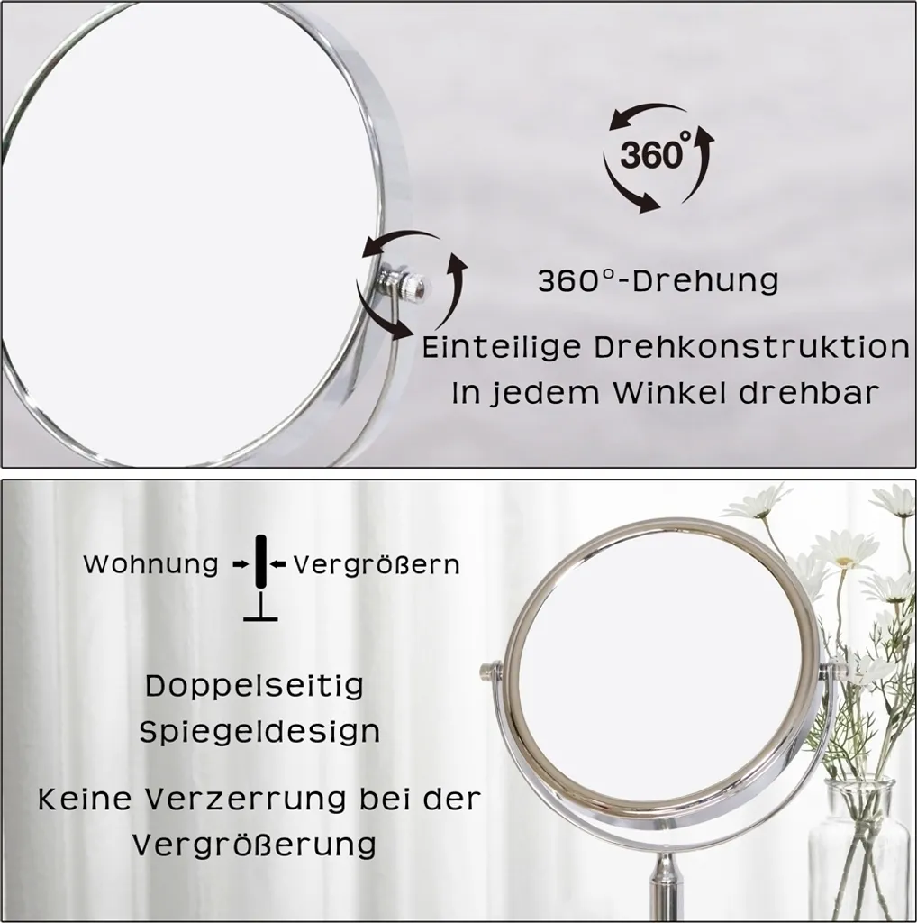 Specchio cosmetico con ingrandimento 10x, specchio da terra 16 cm, ruotabile a 360° - 3