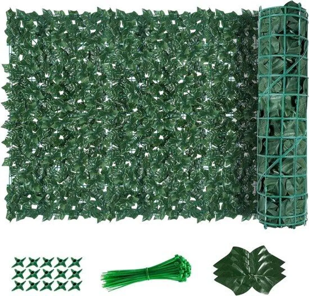 Brise-vue artificiel haie de lierre 100x300 cm pour balcon et jardin