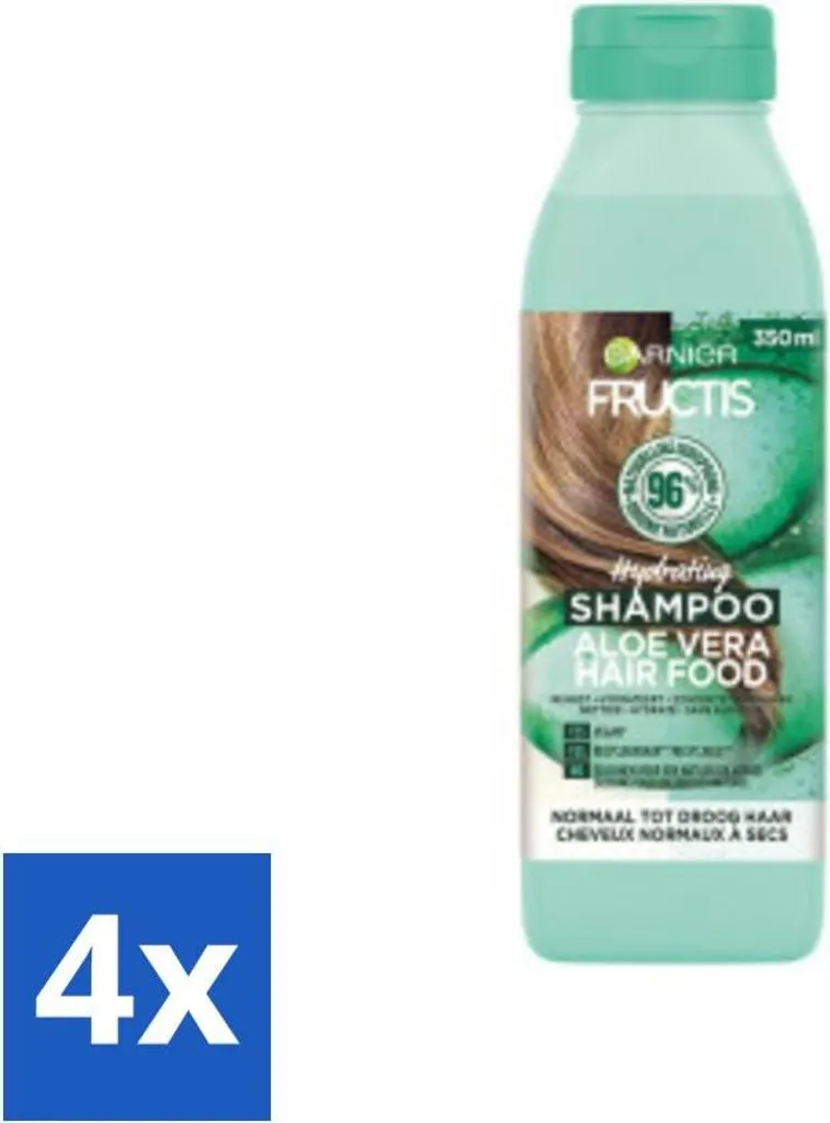Fructis Hair Food Aloe Vera Shampooing Vegan sans Silicone - 4 x 350 ml