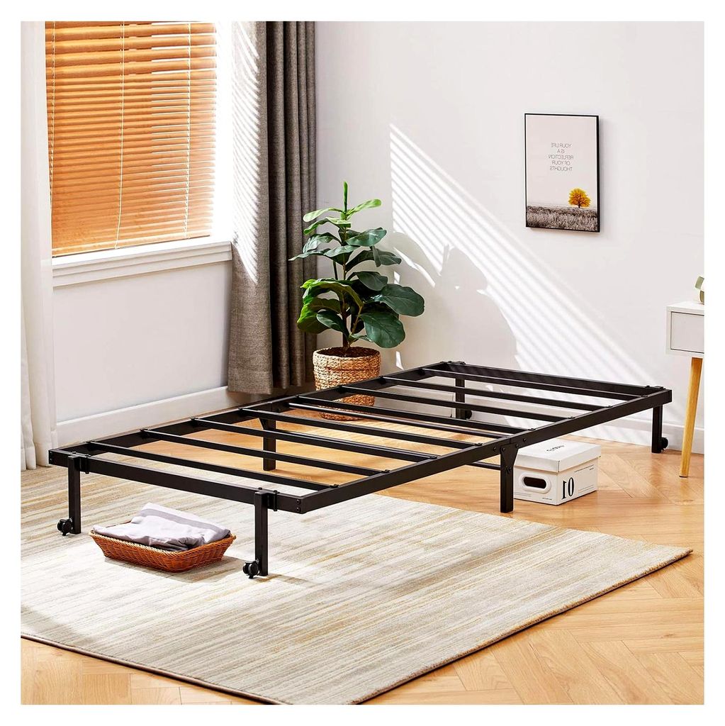 Klappbett aus Metall, Einzelbett mit vier Doppellauf-Rollen, 90 x 196 cm, Schwarz