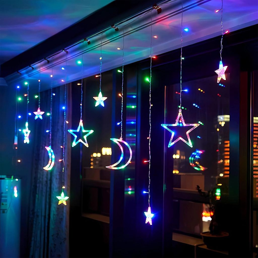 Stern Mond LED Lichterkette, Lichtervorhang Innen 8 Modi, Produktbild 