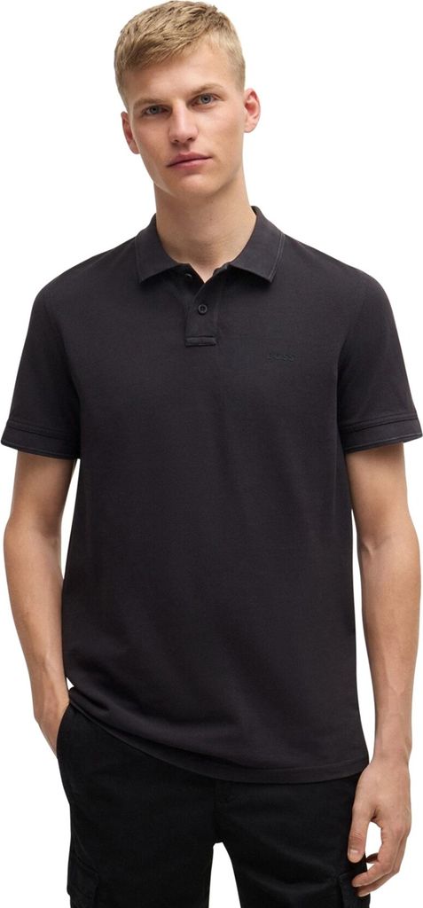 Elegantes schwarzes Kurzarm-Poloshirt für Herren mit Print und Logo